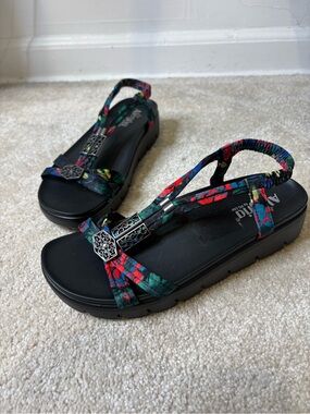 ALEGRIA by PG Lite -Women's Black Sandals with Multicolor Floral Straps